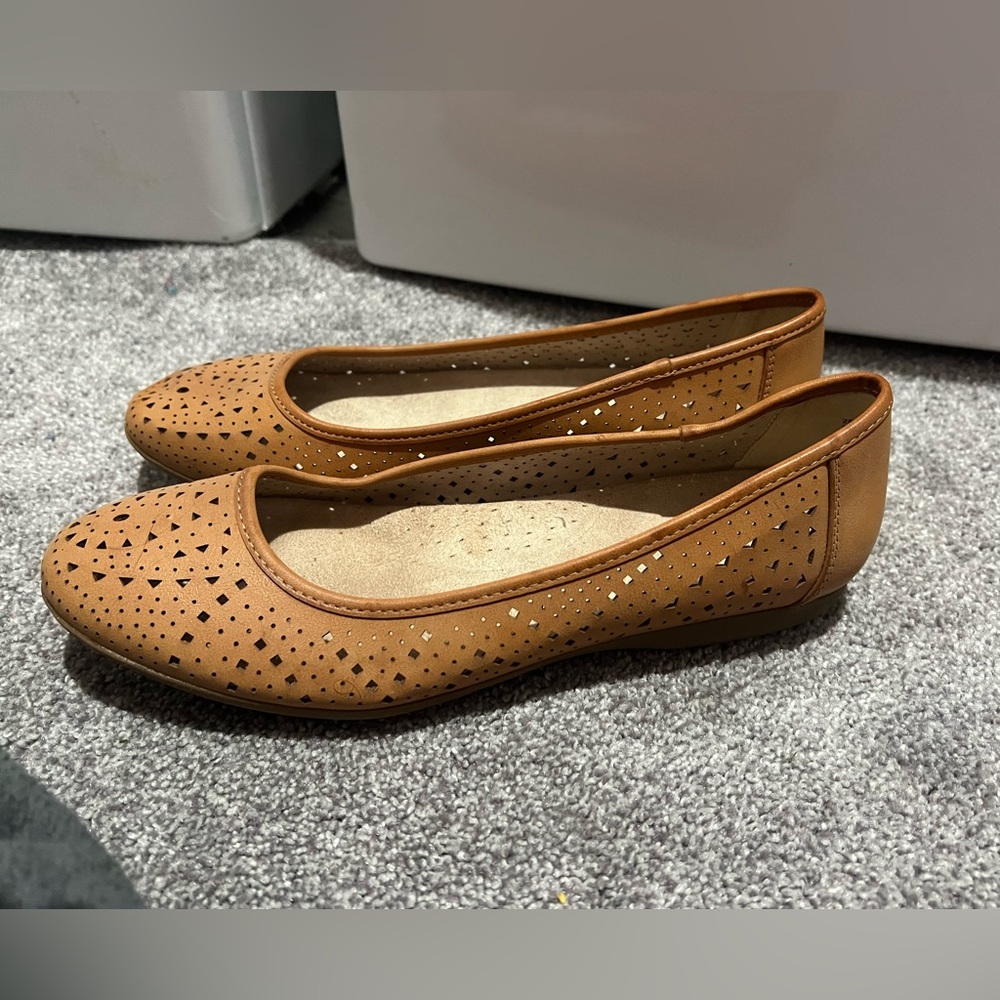 Tan Perforated Ballet Flats